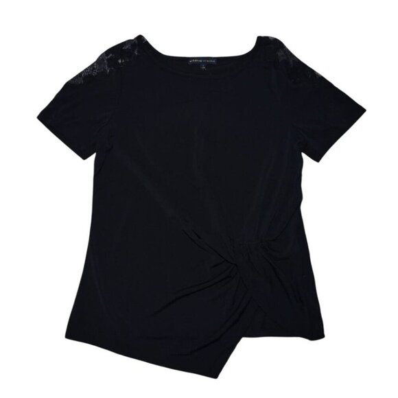 Black short sleeve blouse with lace on the shoulders by Adrienne Vittadini, NWT. - Picture 1 of 8